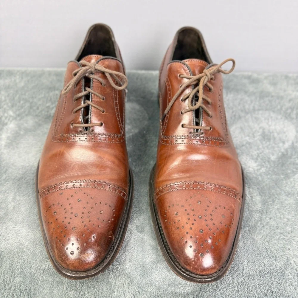 Leather Brown Oxford Dress Shoes‎ Brogue Wingtip Lace Up Size 8